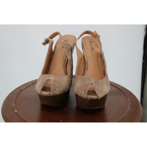 Qupid‎ Platform Shoes Womens Size 5 Brown Faux Leather Peep Toe Stiletto Heel